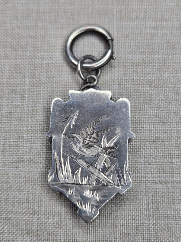 Antique Victorian Large Sterling Silver Etched Locket - Bird Design - England 
