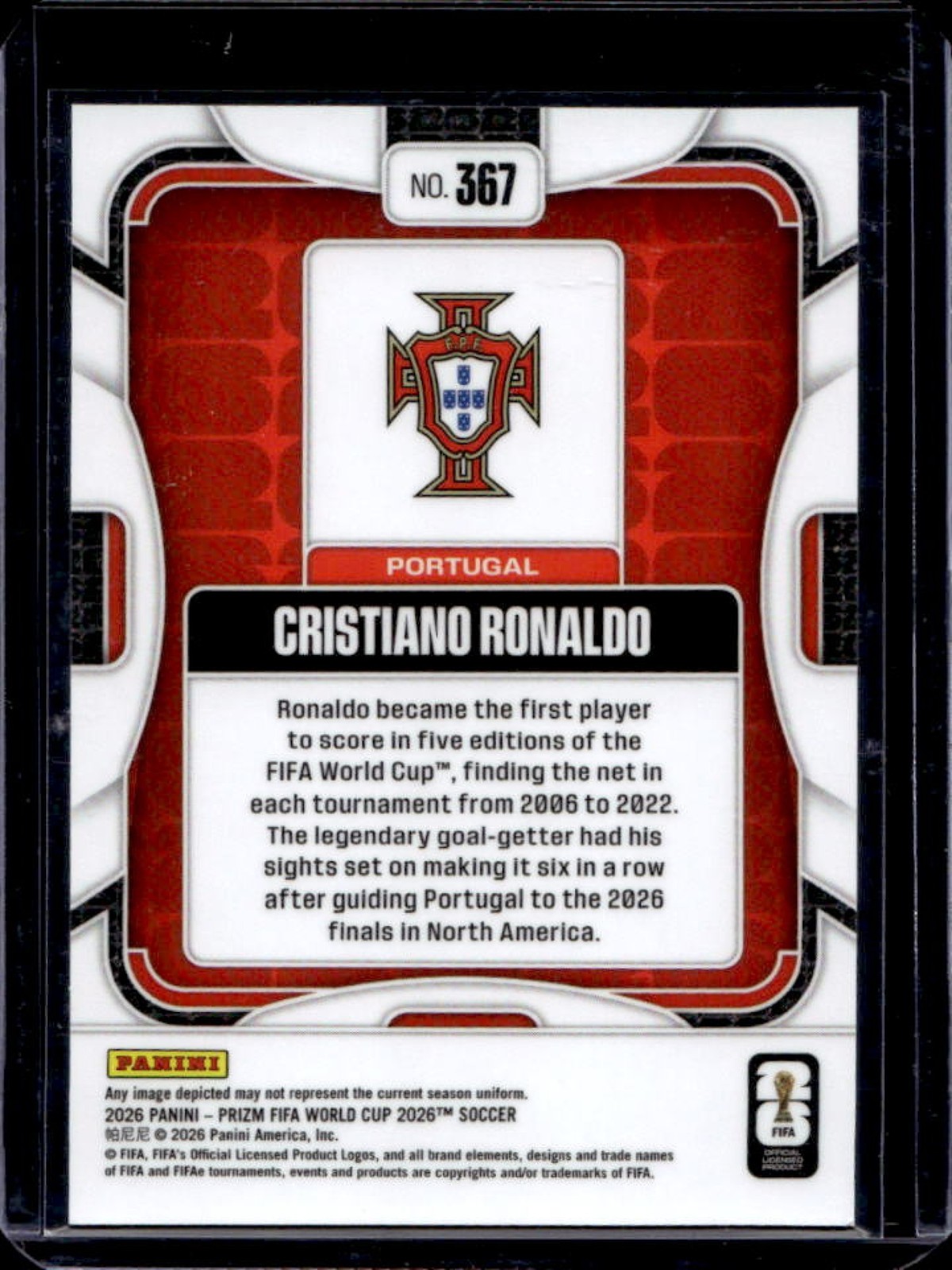 2026 Panini Prizm World Cup Cristiano Ronaldo #367 Portugal view 2