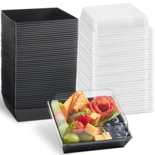 ZORRITA 50 Pack 5 Inch Paper Charcuterie Boxes with Clear 5.3 inches, Black