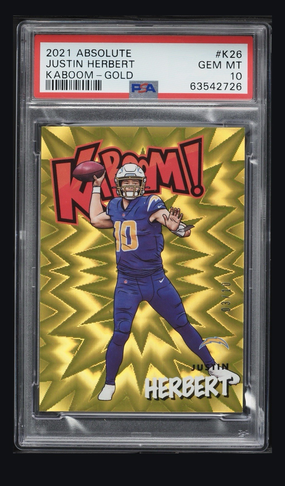 2021 Panini Absolute - Kaboom! Justin Herbert #K26 Gold /10