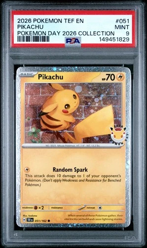 2026 POKEMON TEMPORAL FORCES POKEMON DAY 2026 COLLECTION #051 PIKACHU PSA 9