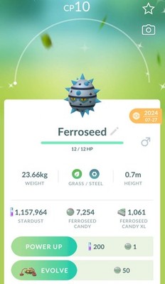  POKEMON GO - Shiny Ferroseed (LeveI 1) *Registered/Ultra Friends* 
