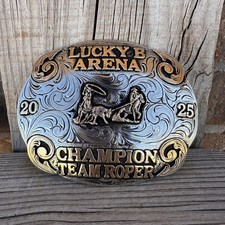 Cowboy Trophy Rodeo Style Belt Buckle with team roper