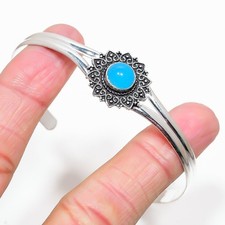 Blue Chalcedony Gemstone 925 Sterling Silver Adjustable Cuff Bracelet For Gift