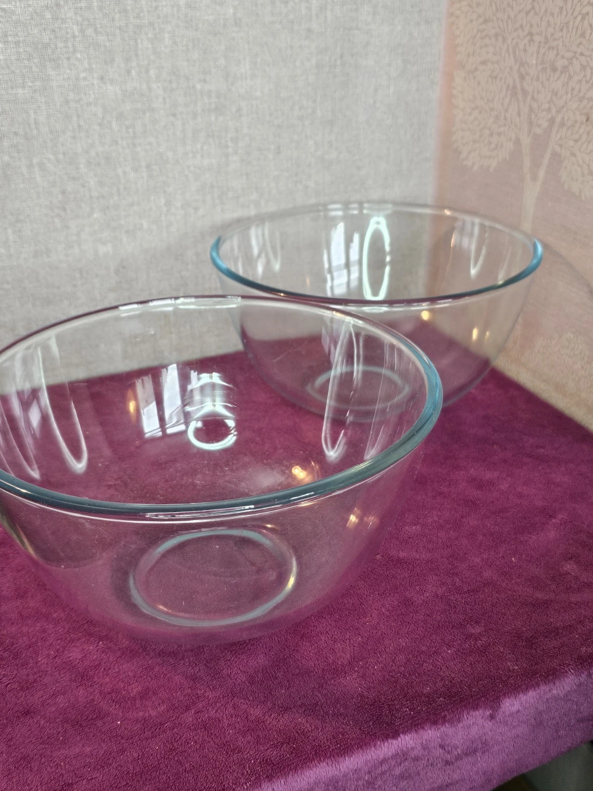 Pair of Large 9" Pyrex Clear Glass Mixing Bowls