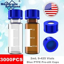 3000pcs 2mL Amber/Clear Autosampler Vials Graduation 9mm LAB Pre-slit Screw Caps