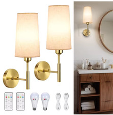 Battery Operated Wall Sconces with Remote Set of 2 Rechargeable Wall Light Gold