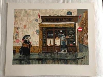 Bruce Bomberger Cafe Tabac  (Rue Le Jour) Signed & Marked HC Lithograph