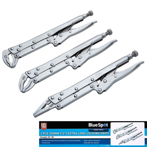 BlueSpot Extra Long Locking Pliers Set Straight Bent Nose Mole Grips