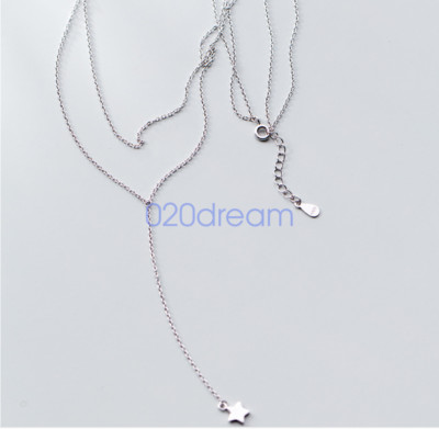 Real 925 Sterling Silver Pendant Necklace 1.3mm double-deck Trace Chain Star