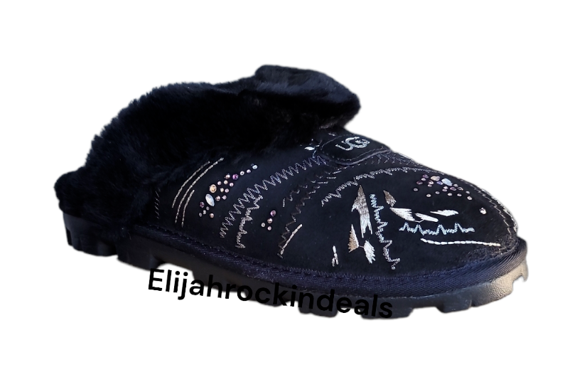 PANTOFOLA D’ORO PANTOFOLE IN PELLE SCAMOSCIATA NERA UGG COQUETTE ORO BURST NUOVE IN SCATOLA TAGLIA 7 8 9