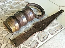 OLD PRIMITIVE RARE BIG SIZE RUSTIC IRON HEAVY PADLOCK WITH ORIGINAL PUZZLE KEY