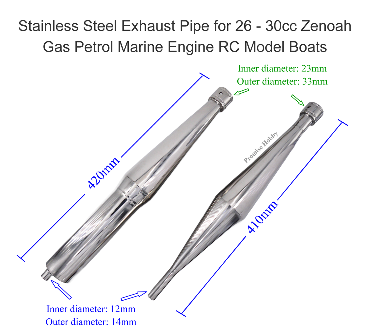 Stainless Steel Exhaust Pipe for 7/8 Header 26-30cc Zenoah Gas