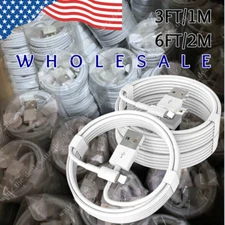 1-100X USB Fast Charger Cable 3Ft 6Ft Wholesale For iPhone 14 13 12 11 8 6 Cord