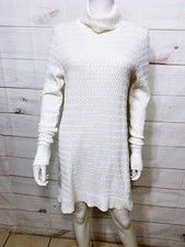 Lands' End Womens Sweater Dress Size M White Turtleneck Long Sleeve