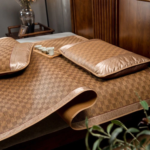 Summer Sleeping Rattan Bed Mat Foldable Nature Bamboo Cool Bed Mat +Pillowcase - Picture 15 of 29