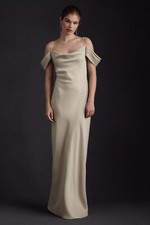 Anthropologie x BHLDN Ira Satin Charmeuse Draped Maxi Dress Champagne Sz 10