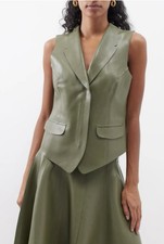 Norma Kamali Faux Leather Khaki Waistcoat Size L / Size 12 Rrp £185