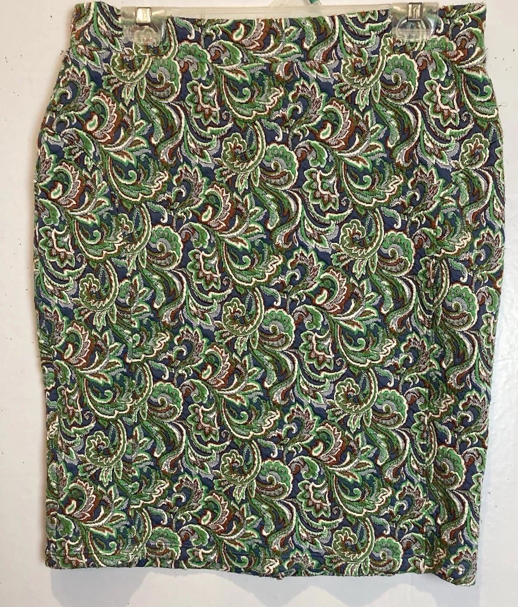 Anthropologie Maeve Pencil Skirt XL Green Paisley Textured