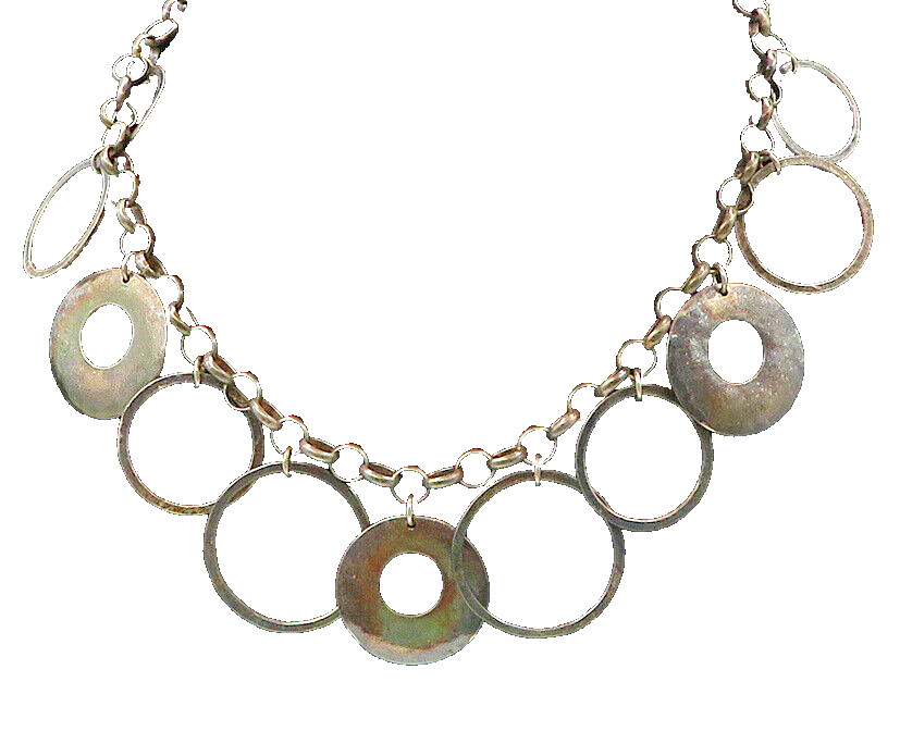 SILPADA 925 Silver  Vintage Dark Tone Open Circles Chain Necklace  NE3522