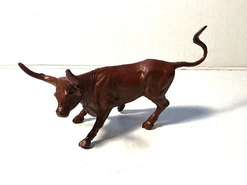 Marx 1950's original 60mm plastic Longhorn steer.  Brown.