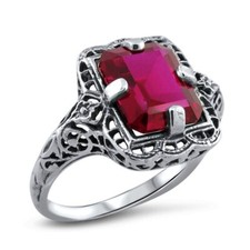 925 STERLING SILVER VIVID RED LAB-CREATED RUBY FILIGREE RING     1176X