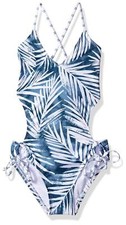 Splendid Girls' X-Back One Piece Swimsuit, Stormy Story Blue Size 8