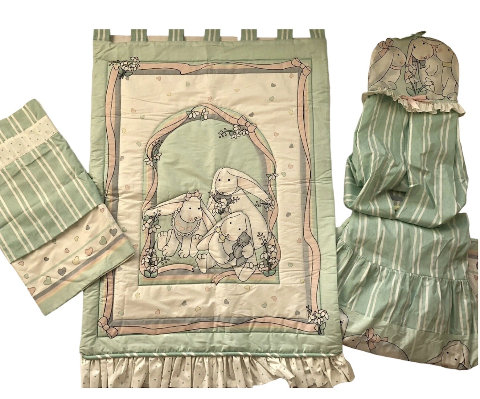 Daisy Kingdom Snuggle Bunnies Crib Nursery Set Wall Quilt Diaper Ruffle Valance