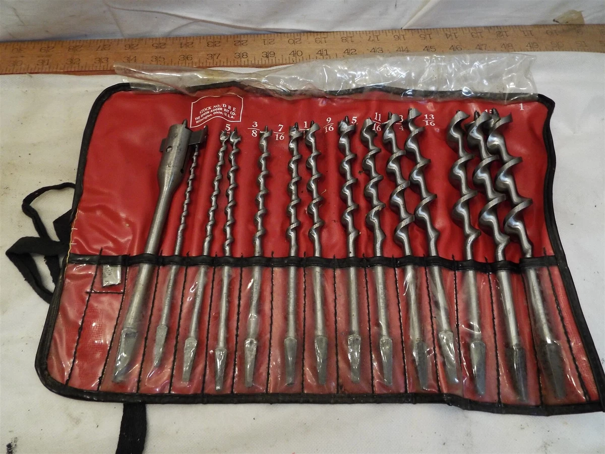 Set Irwin Drill Brace Bit Set DRE Tool Wood Auger in Tool Roll