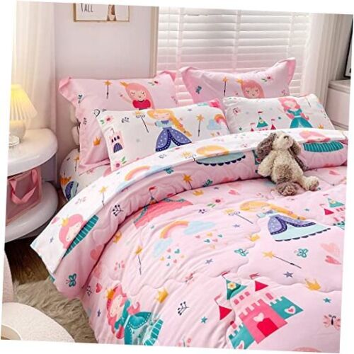 Kids Pink Comforter Set Bed in A Bag Size 7 Piece Fairy Tales Full Princess