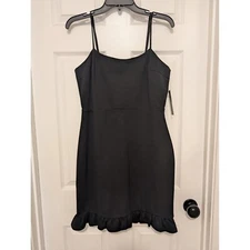 Lulus Little Black Mini Dress Ruffle Hem Bodycon Spaghetti Strap Party size L