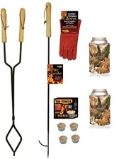 Fire Pit Tool Kit Campfire Fireplace Gift Set–Tongs Poker Gloves and Firestarter