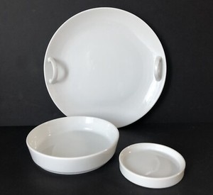 3-Pc Toscany Japan Modern White Porcelain Serving Set Platter w/Handles & Bowls