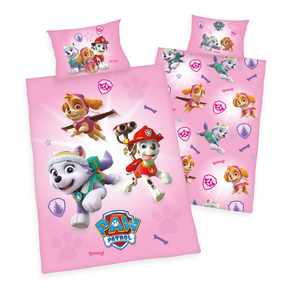 HERDING Paw Patrol Bettwäsche glatt Chase Rubble Marshall Baumwolle Zipper 100 x 135 cm