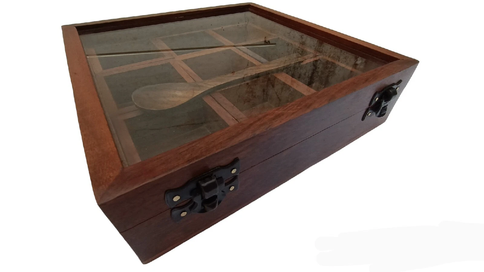 Wooden Box With 9 Removable Trays Transparent Lid Dry Fruits & Spices Box