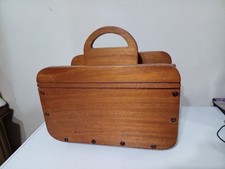 Vintage Solid Wood Magazine Newspaper Book Floor Wooden Rack With Handle Brown