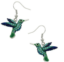 Silver Tone Blue Crystal Hummingbird Bird Earrings New in a Gift Box