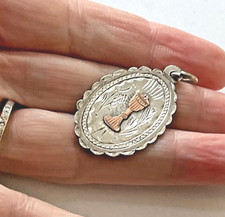 Antique Sterling Silver Gold Highlights Religious Catholic First Communion Medal