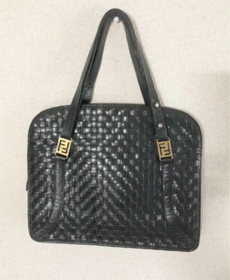 Fendi navy woven genuine leather bag 2way vintage