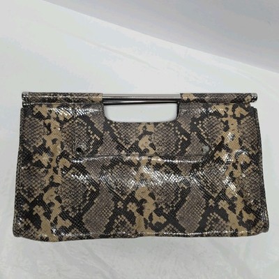 BANANA REPUBLIC BRIDGEPORT LARGE PYTHON SNAKESKIN EMBOSSED LEATHER CLUTCH BAG