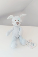 Peluche/Doudou Chien Bleu Coquard Vichy Yeux Nez Marron 26cm  Tex Baby Carrefour