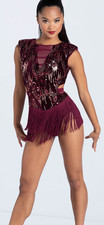 WEISSMAN Elite Dance Outfit Burgundy Fringe Sequin BELONG Adult Medium MA D13198