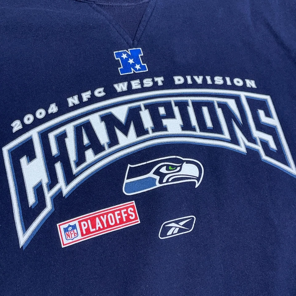 Moletom masculino vintage Y2K Seattle Seahawks XXL 2XL gola redonda suéter Reebok 2004 - Imagem 4 de 4