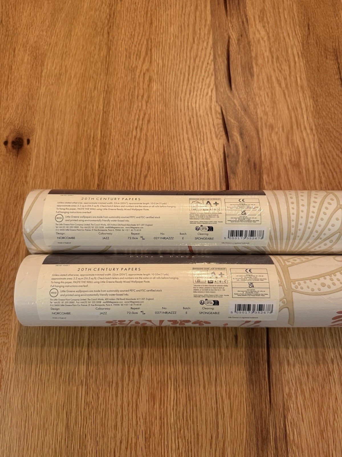 2 Rolls Little Greene Wallpaper Norcombe Jazz Red Beige 0271NRJAZZZ - Brand New 3