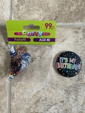 Age 40 Foiletti and Birthday Badge. New Sealed.