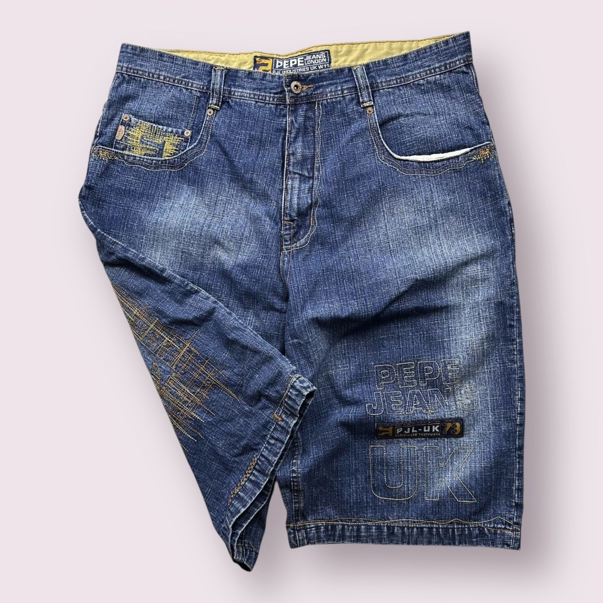 Vintage Men's Pepe Jeans Patchwork Baggy Wide Leg Jean Shorts