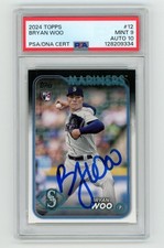Bryan Woo Signed 2024 Topps #12 PSA DNA COA 9/10 Auto RC Mariners Rookie