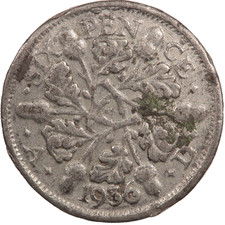 1936 KING GEORGE V CONTEMPORARY FORGERY PEWTER SIXPENCE 6 PENCE COIN