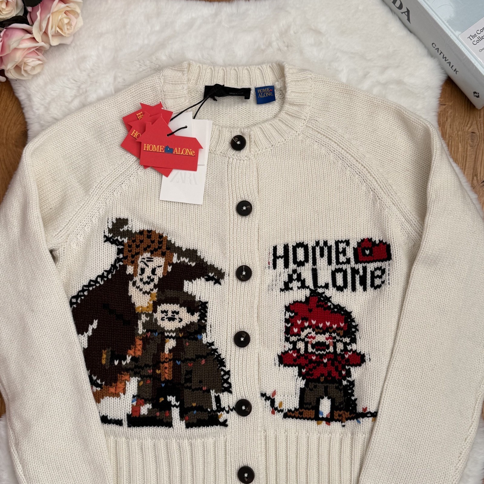Zara x Home Alone White Logo Wool Character Cardigan Jumper size S Small Womens thumbnail 12
