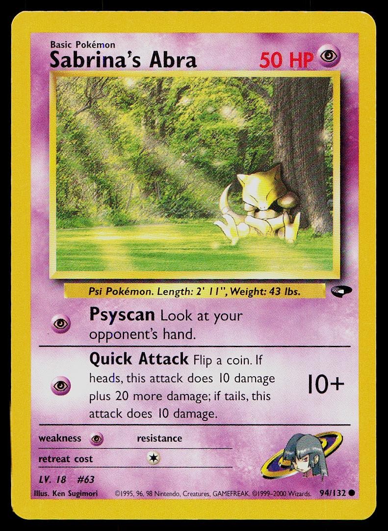 Pokemon Card Gym Challenge Sabrina's Abra 94/132 Common